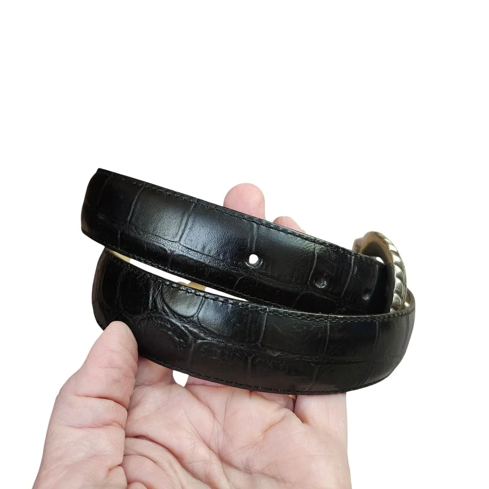 Brighton Black Crocodile Embossed Leather Western Buckle Belt Medium‎ 44903
